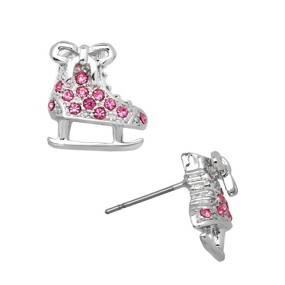 Ice Skates Earring PINK/Post/Shoe-Boot Charm Earring/Pink Rhinestone Crystal - Picture 1 of 11